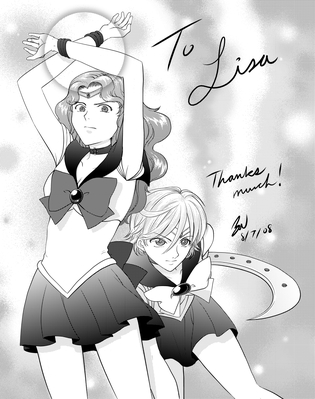 Sailor Neptune, Sailor Uranus
Artwork by Billy Wan - 2007
Hello. Please don't take this picture and add it to anyone's gallery. Billy drew this just for me, and I think its my special item to show off.
